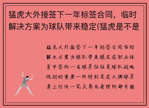 猛虎大外接签下一年标签合同，临时解决方案为球队带来稳定(猛虎是不是nba球队)