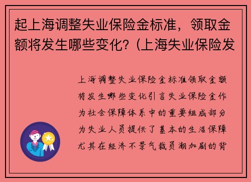 起上海调整失业保险金标准，领取金额将发生哪些变化？(上海失业保险发放标准)