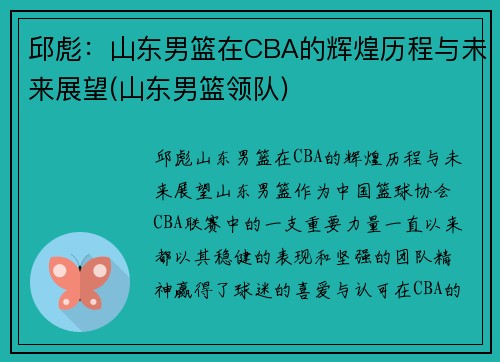 邱彪：山东男篮在CBA的辉煌历程与未来展望(山东男篮领队)