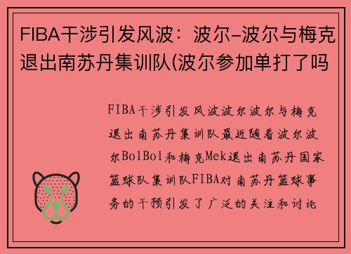 FIBA干涉引发风波：波尔-波尔与梅克退出南苏丹集训队(波尔参加单打了吗)