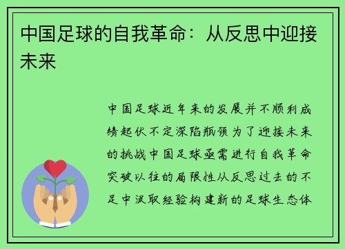 中国足球的自我革命：从反思中迎接未来